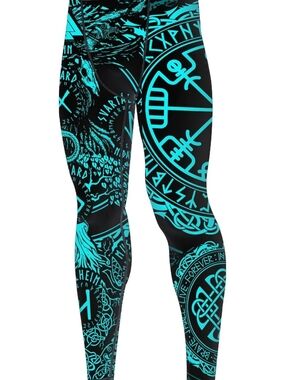 Men's Black & Aqua Graphic Swim Leggings